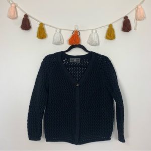 St. John Sport Crochet Open Knit Black Cardigan Sweater Medium